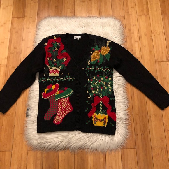 Vintage Jennifer Moore Christmas Holidays Button Ugly Sweater Cardigan size S - Picture 1 of 16
